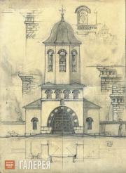 Щусев Алексей. Рабочий проект колокольни храма Св. Троицы в Кугурештах. Фасад. 1914–1915 Щусев Алексей. Рабочий проект колокольни храма Св. Троицы в Кугурештах. Фасад. 1