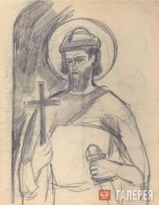 Н.С. Гончарова. Св. Глеб (?). Эскиз наружной росписи храма св. Троицы в Кугурештах. 1915 (?) Н.С. Гончарова. Св. Глеб (?). Эскиз наружной росписи храма св. Троицы в Кугурешт