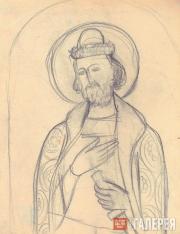 Н.С. Гончарова. Св. Борис. Эскиз наружной росписи храма св. Троицы в Кугурештах. 1915 (?) Н.С. Гончарова. Св. Борис. Эскиз наружной росписи храма св. Троицы в Кугурештах.