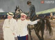 Пластов Аркадий Александрович. Иллюстрация к повести Л.Н. Толстого «Холстомер». Холстомер узнает хозяина – старого князя (2-й вариант). 1953 –1954 Пластов Аркадий Александрович. Иллюстрация к повести Л.Н. Толстого «Холстомер».