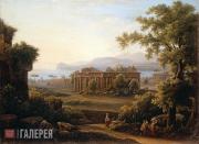 Итальянский пейзаж с руинами трех античных храмов. 1816 Итальянский пейзаж с руинами трех античных храмов. 1816