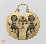 Temple Pendant with Two Sirens Flanking a Tree of Life Temple Pendant with Two Sirens Flanking a Tree of Life