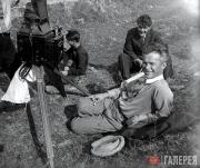 BORIS KOSAREV WITH MEMBERS OF THE CREW FILMING “EARTH”