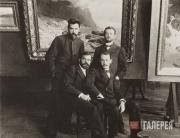 From left: sitting, Arkady Chumakov, Konstantin Bogaevsky; standing, Yevgeny Stolitsa, Arkady Rylov in Kuindzhi’s studio at the Imperial Academy of Fine Arts, in front of Chumakov’s painting “A Quiet Day” (1897). Late 1890s From left: sitting, Arkady Chumakov, Konstantin Bogaevsky; ...