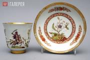 Pieces from a service with embossed flower pattern and image of a horseback rider Pieces from a service with embossed flower pattern and image of a horseback ride