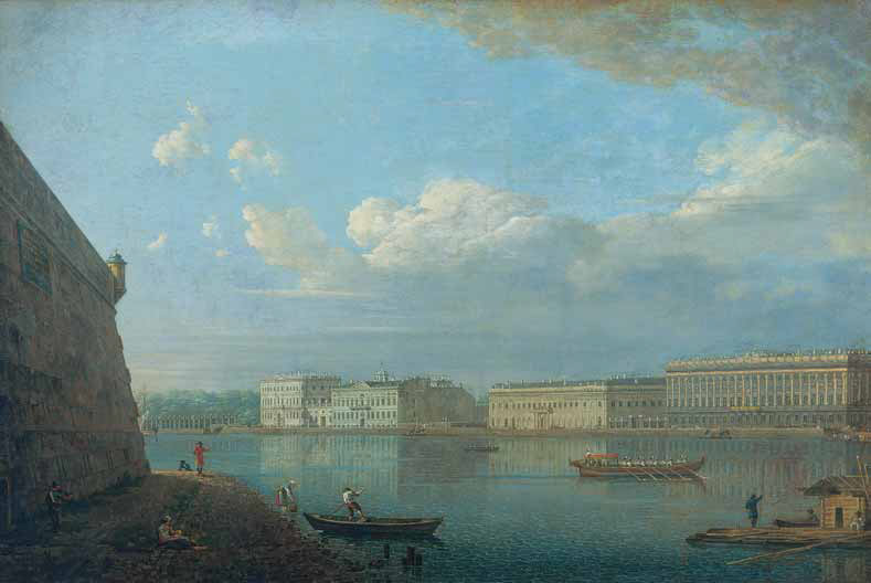 Вид Дворцовой набережной от Петропавловской крепости. 1794
