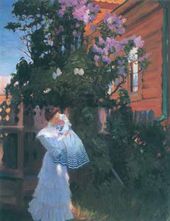 Борис Кустодиев. Сирень (Ю.Е.Кустодиева с дочерью Ириной). 1906