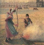 Камиль ПИССАРРО. Молодая крестьянка, разжигающая костер на морозе. 1887–1888