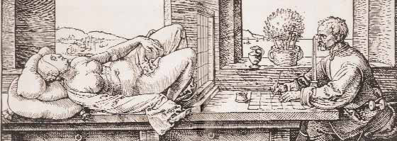 Художник, рисующий женщину. 1538