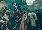 Центральная часть: Стрелец, прощающийся с народом. Жена стрельца, уводимого на казнь