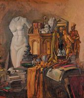 Натюрморт в золотых тонах с атрибутами искусства. 1943