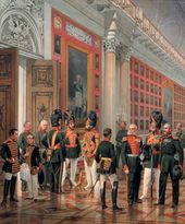 К.К. ПИРАТСКИЙ. Придворные и военные в порmреmной галерее 1812 года в Зимнем дворце. 1861