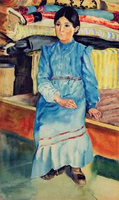 К.С. ДЕВЛЕТКИЛЬДЕЕВ. Девочка-башкирка в голубом. 1928