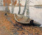 Осень. Лодки осыпаны листьями. 1956