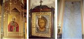 Икона Святителя Николая Чудотворца (в северном приделе), икона Христа Спасителя (в центральной части) и одна из мемориальных мраморных плит<br />
храма Рождества Христова под Шипкой
