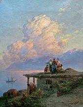 Вид на море от турецкого берега при заходе cолнца. 1898