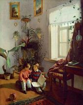 В комнатах (мальчики, рассматривающие альбом с картинками). 1854