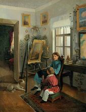 В комнатах усадьбы художника. Дети перед мольбертом. 1854–1855