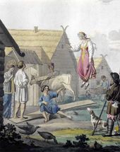 К. Вагнер. Русская забава «Скакание на доске». 1812