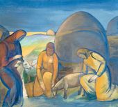 П.В. КУЗНЕЦОВ. В степи за работой. Стрижка овец. 1913
