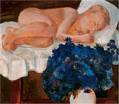 Спящий ребенок с васильками. 1932