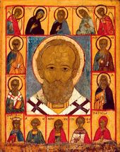 Святой Никола, с Деисусом и избранными святыми. Первая половина XVI века