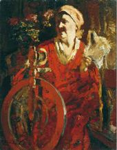 Портрет жены художника. За прялкой. 1930-е