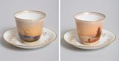 Чашка с блюдцем, на тулове чашки изображение по картине И.К. Айвазовского «Пристань в Феодосии»