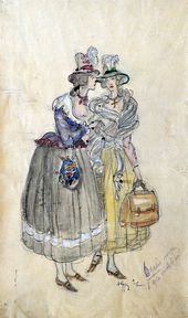 А.В. ЩУСЕВ. Генриэтта и Луиза. Эскиз костюмов для постановки мелодрамы В. Масса «Сестры Жерар». 1927