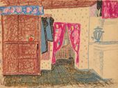 В.Е. ПОПКОВ. Интерьер с красными занавесками. 1966