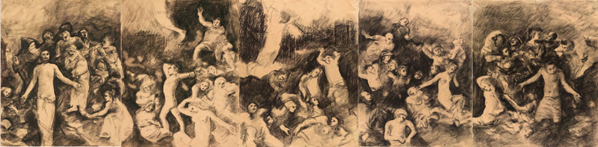 Многофигурная композиция. Пять фрагментов. 1921. Из цикла «Воскрешение мертвых» (1921–1922)