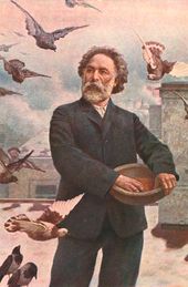 Г.О. КАЛМЫКОВ. Куинджи кормит голубей на крыше дома. 1910