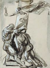 Герои, венчаемые Никой, воздвигают колонну в еe храме. 1930-е