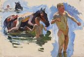 Этюд к картине «Купание коней». Купающие лошадей №8. 1937–1938