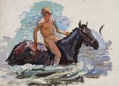 Этюд к картине «Купание коней». Купающие лошадей №6. 1937–1938