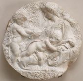 МИКЕЛАНДЖЕЛО БУОНАРРОТИ (1475–1564). Мадонна с младенцами Иисусом и Иоанном Крестителем. Около 1504–1505