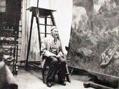 И.Е. Репин у картины «Гопак. Танец запорожских казаков» 1927