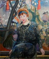 Ю.И. РЕПИН. Портрет Веры Ильиничны Репиной на фоне японского пейзажа. 1925