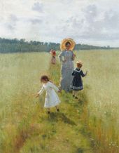 И.Е. РЕПИН. На меже (Вера Алексеевна Репина с детьми идет по меже). 1879