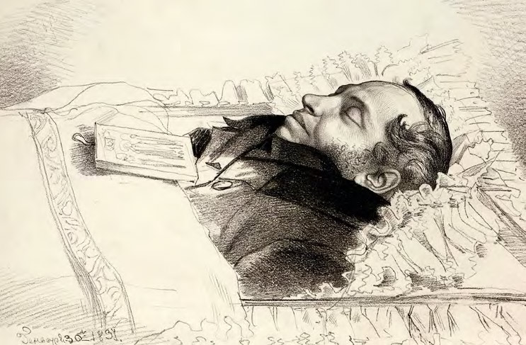 Ф.А. БРУНИ. Пушкин в гробу. 1837
