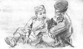 В.Е. ЦИГАЛЬ. Три друга. Из серии «Рисунки военных лет». Из фронтового альбома. 1943–1945