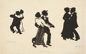 Е.С. КРУГЛИКОВА. Танцующие пары (М.А. Волошин, Е.А. Кругликова в мужском костюме, А.Н. Толстой танцуют с дамами). Силуэт. 1914