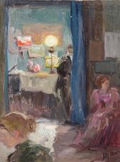 М.В. ЯКУНЧИКОВА. Интерьер с лампой. 1890