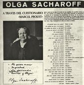Страница со статьей: Permanyer L. Luís Permanyer presenta a: Olga Sacharoff a través del cuestionario «Marcel Proust» (Перманьер Л. Луис Перманьер представляет: Ольга Сахарова в опроснике «Марсель Пруст») в журнале «Destino», 1964