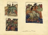 А.В. ЩУСЕВ. Зарисовки клейм неизвестной иконы храма Космы и Дамиана с Примостья. 1906