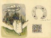 А.В. ЩУСЕВ. Башня Верхних решеток Псково-Печерского монастыря, венец и орнаментальная деталь храма Михаила Архангела с Городца. 1906