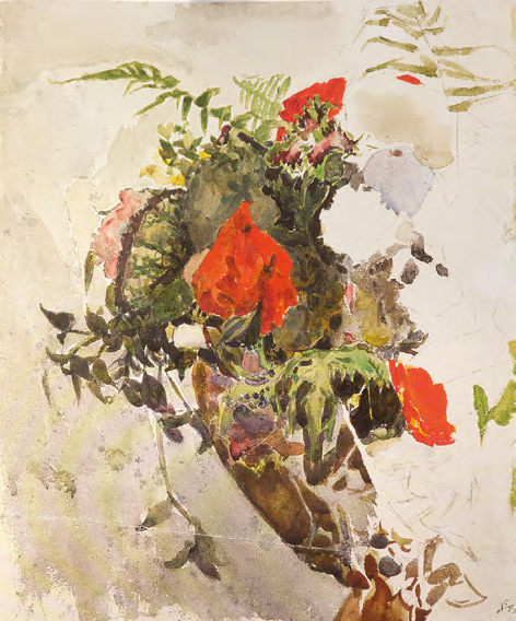 М.А. ВРУБЕЛЬ. Красные цветы и листья бегонии в корзине. 1886–1887
