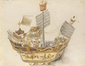 Яков НЕЧАЕВ (?) Механическая игрушка – китайский кораблик из слоновой кости, «позолоченным серебром оправленный», с распущенными паруса.ми Санкт-Петербург. 1730-е