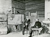 И.Э. Грабарь и В.В. Переплетчиков в мастерской в Дугине. 1904