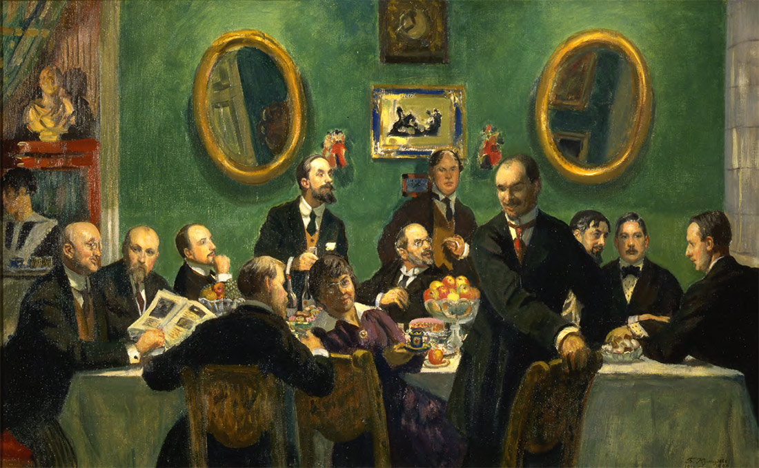 Б.М. КУСТОДИЕВ. Групповой портрет художников «Мира искусства». Эскиз. 1920